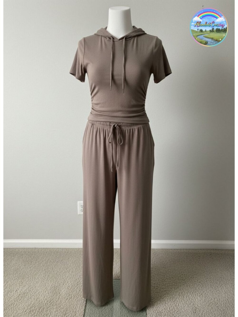 2 Piece Ruched Top Wide Leg Lounge Set Travel Outfit